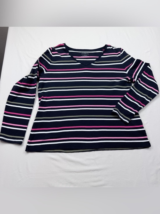 Talbots Tops - Talbots Navy V-Neck Long Sleeve Top with Pink & White Stripes